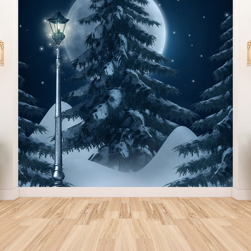 White Contemporary Wall Mural Huge Snow-Covered Landscape Wall Decor for Living Room