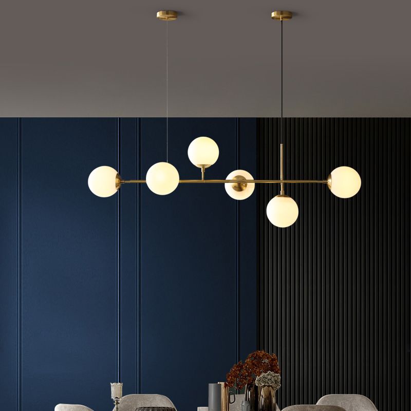 Modern Copper Island Lights Multi-Head Restaurant Hanging Pendant Lamps with Glass Shade