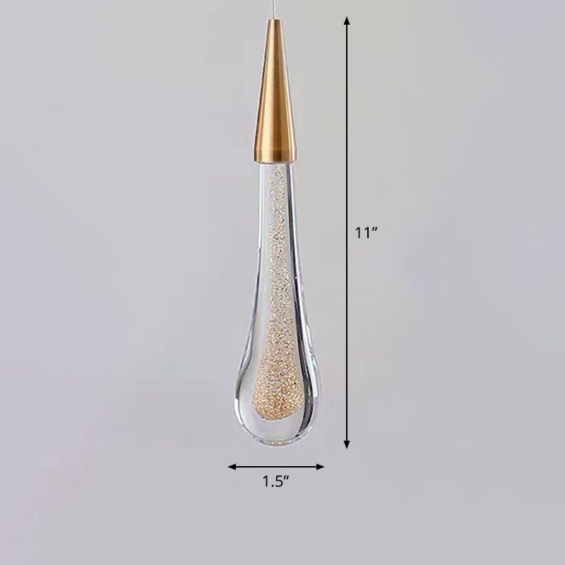 Decorative Waterdrop Suspension Lamp Clear Crystal Glass Dining Room LED Pendant Light in Gold