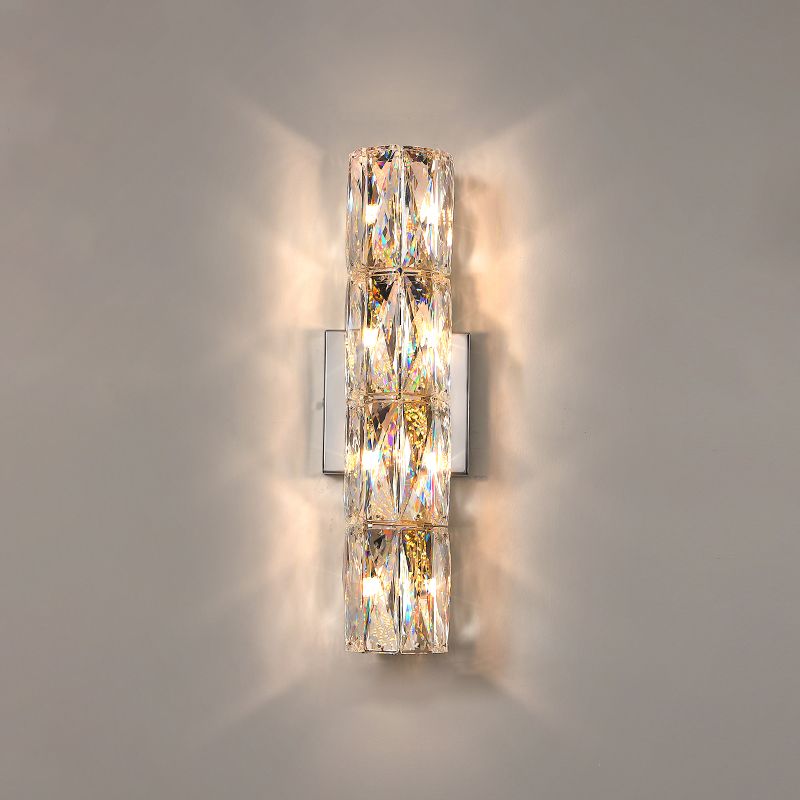 Light Luxury Metal Wall Light Rectangle Shape Wall Lamp with Crystal Shade for Bedroom