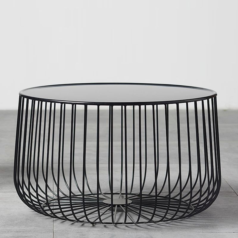 Mid-century Round Iron Coffee Table Frame Cocktail Table with Storage