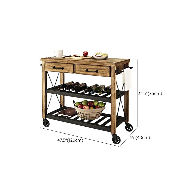 Modern Solid Wood Kitchen Island Cart with Wheels and 2 Drawers