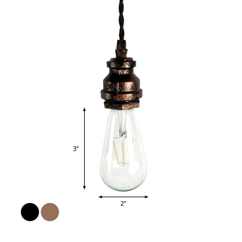 1 Bulb Mini Hanging Ceiling Light Vintage Style Black/Rust Metallic Adjustable Pendant Lighting with Pipe Design