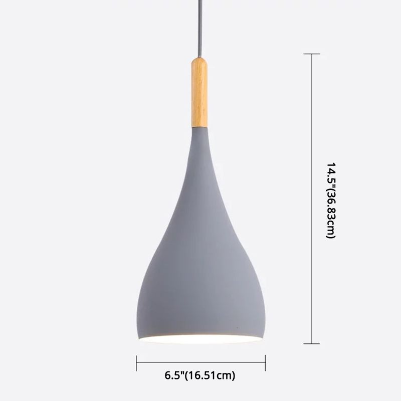 Metall Teardrop hängende leichte nordische Stil 1 Leichte Restaurant Deckenheize Anhängerlampe mit Holzoberteil