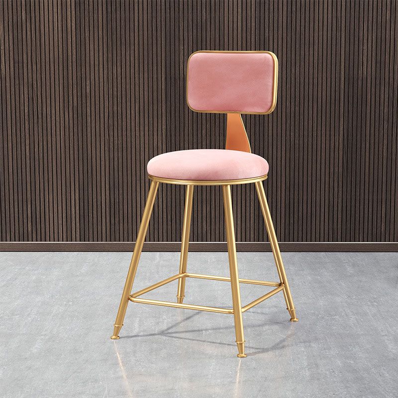 Glam Round Bar and Counter Stool Low Back Stool with 4 Legs in Gold