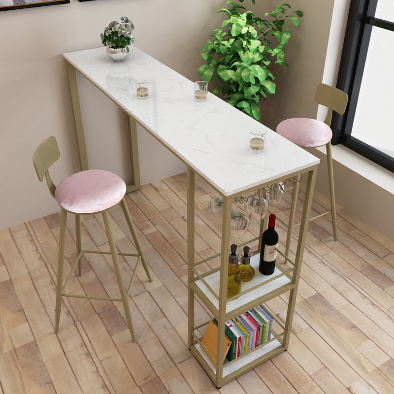 Glam 1/3 Pieces Bar Table Set Rectangle Stone Counter Table with Stools for Dining Room