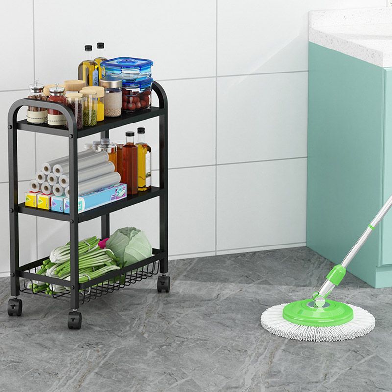Open Storage Prep Table with Basket Kitchen Trolley in Black