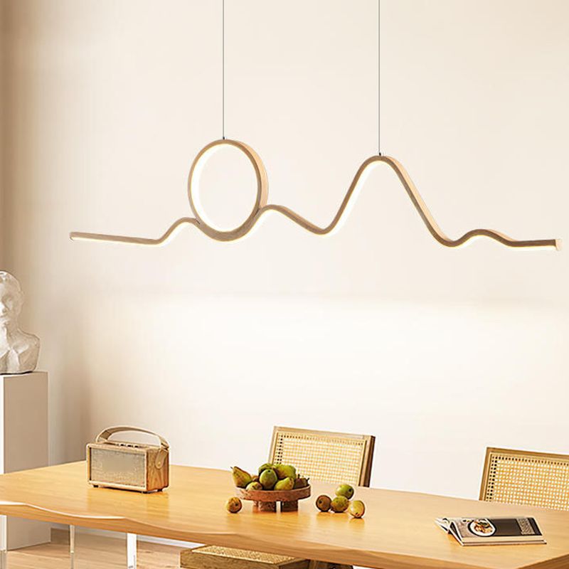 2-Light Beige Island Lighting Modern Wooden LED Ceiling Light for Bedroom
