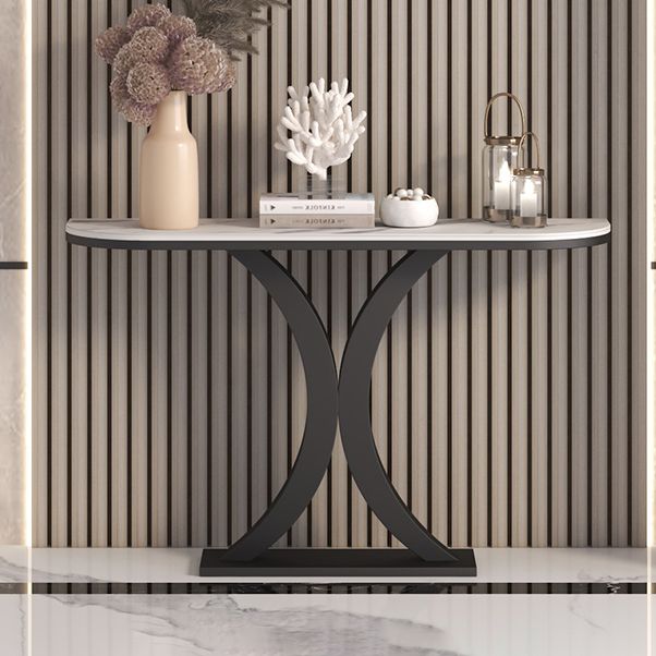 Stone Modern Console Table 1-shelf 31.5" Tall Accent Table for Hall