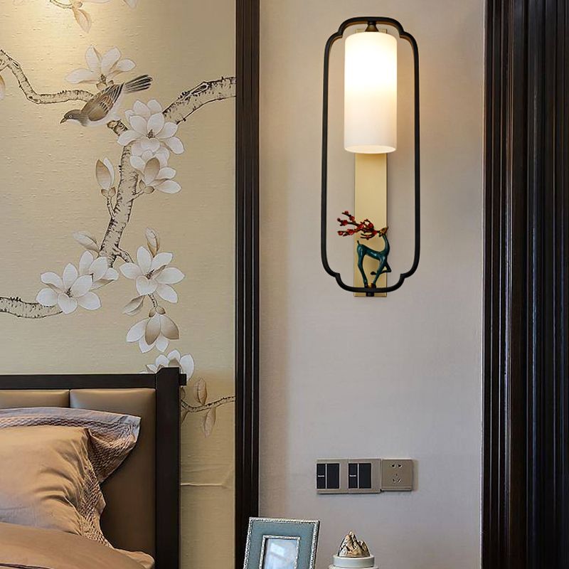 Metal Modern Wall Sconce Cylinder Shape Wall Light with Glass Shade for Bedroom