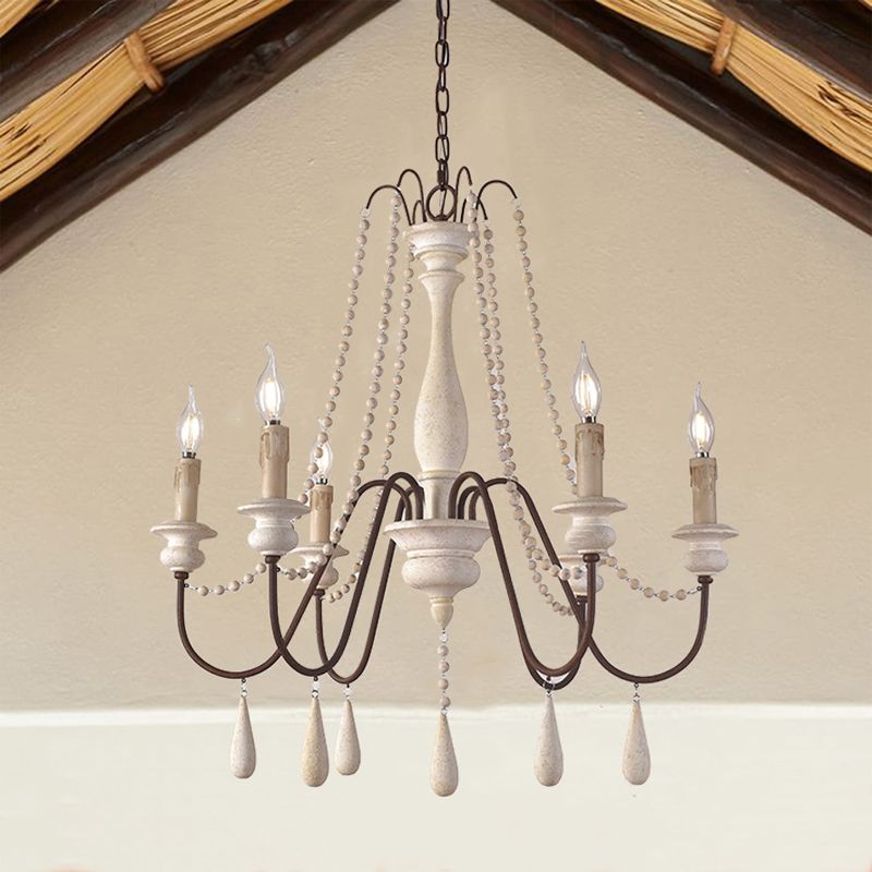 Bois en bois en détresse bras pendentif éclairage rustique salon éclairage lustre