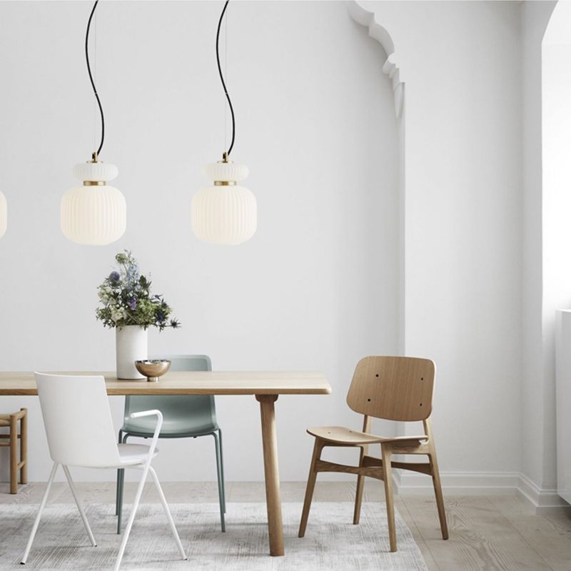 Modern Jar Ceiling Lighting White and Gold Glass 1 Bulb Dining Room Hanging Light Kit