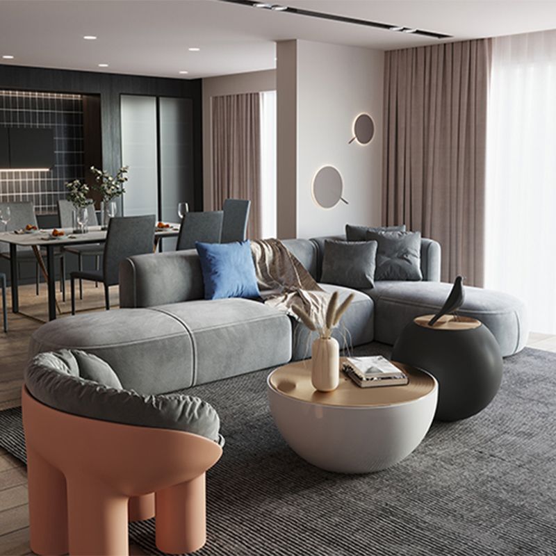 Nordic Style Velvet Sectional 27.56" H Sofa & Chaise in White/Grey