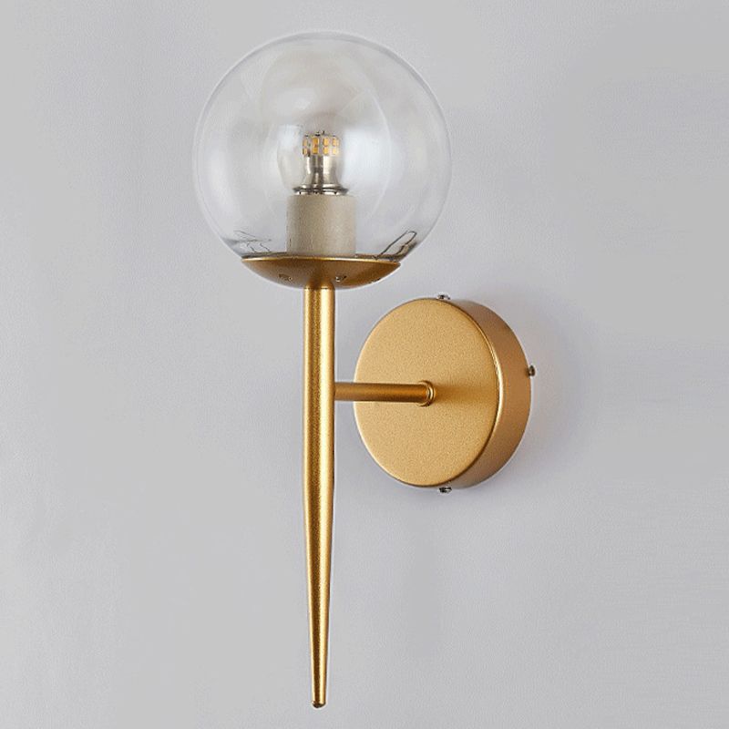 Clear Globe Shade Wall Sconce Metal Contemporary Wall Armed Light in Black / Gold