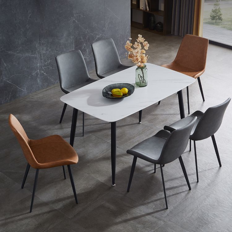 Silla lateral de cuero contemporánea para restaurante Silla de comedor con respaldo sólido