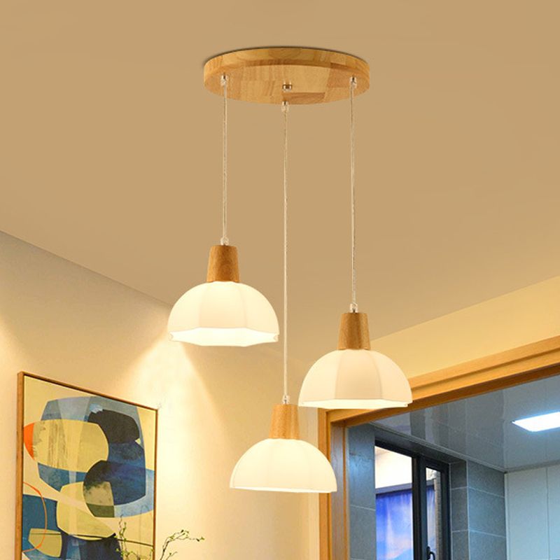 3 Bulbs Dining Room Hanging Light Modernism Beige Multi Lamp Pendant with Umbrella White Glass Shade