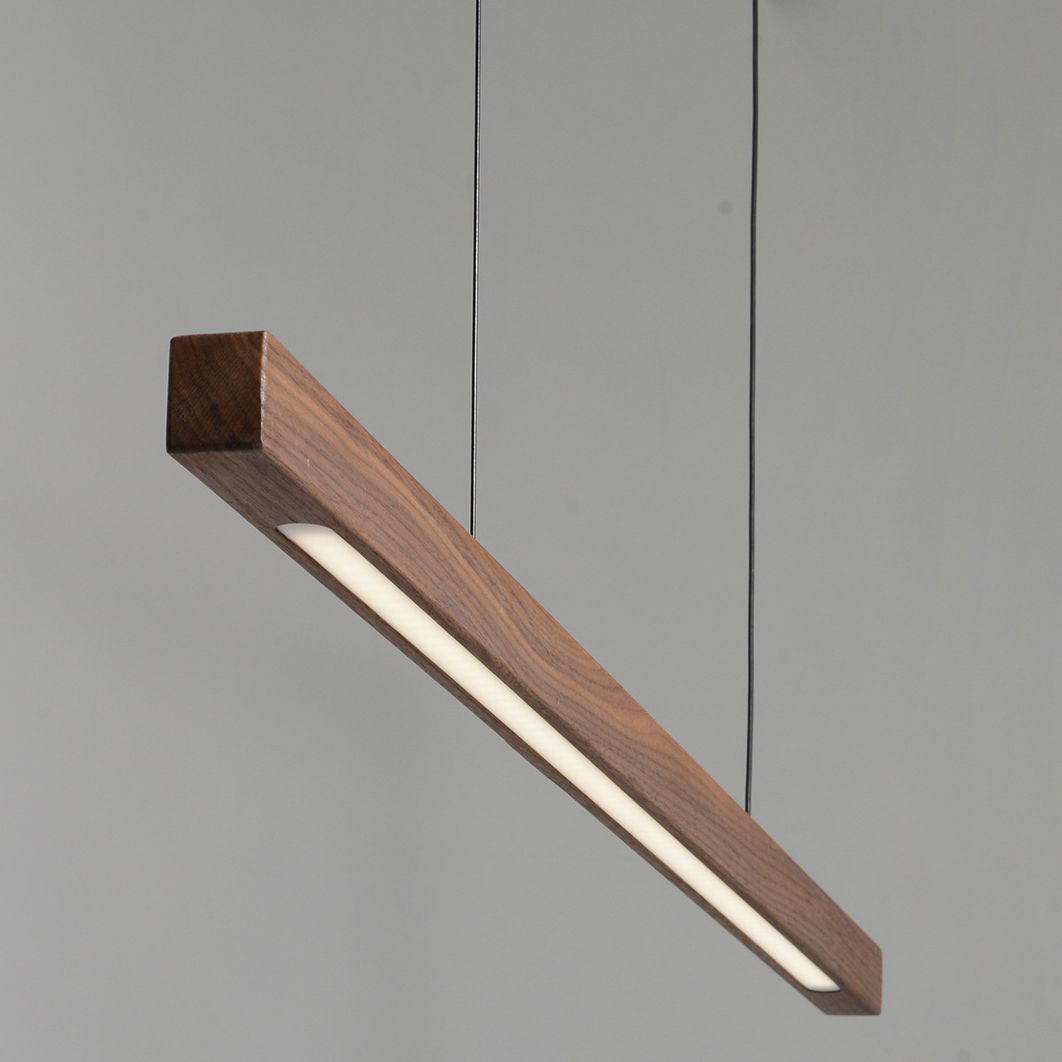 Minimalist 1 Light Wood Island Lamp Linear LED Long Strip Hanging Light