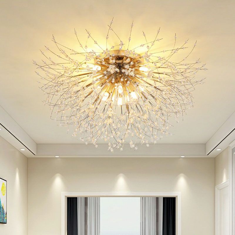 Crystal Beaded Dandelion Ceiling Lamp Contemporary Flush Mount Lighting for Bedroom