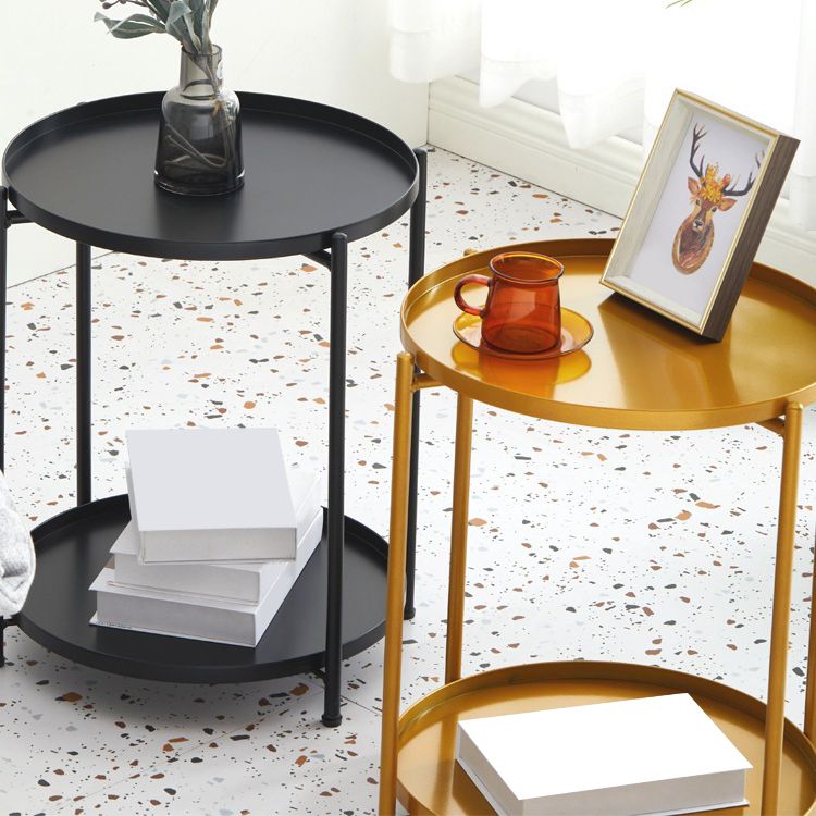 Mid-Century Metal Round Side Table Cross Legs Dia 17.72" End Table