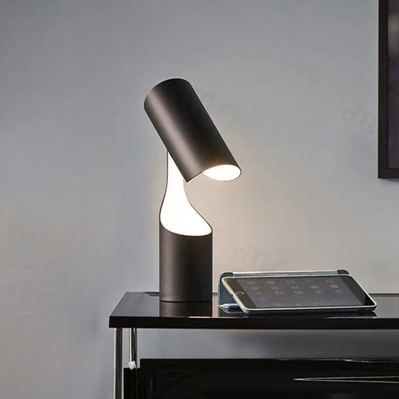 Lámpara de mesa de noche cilíndrica de metal modernismo con 1 cabezal en negro para dormitorio