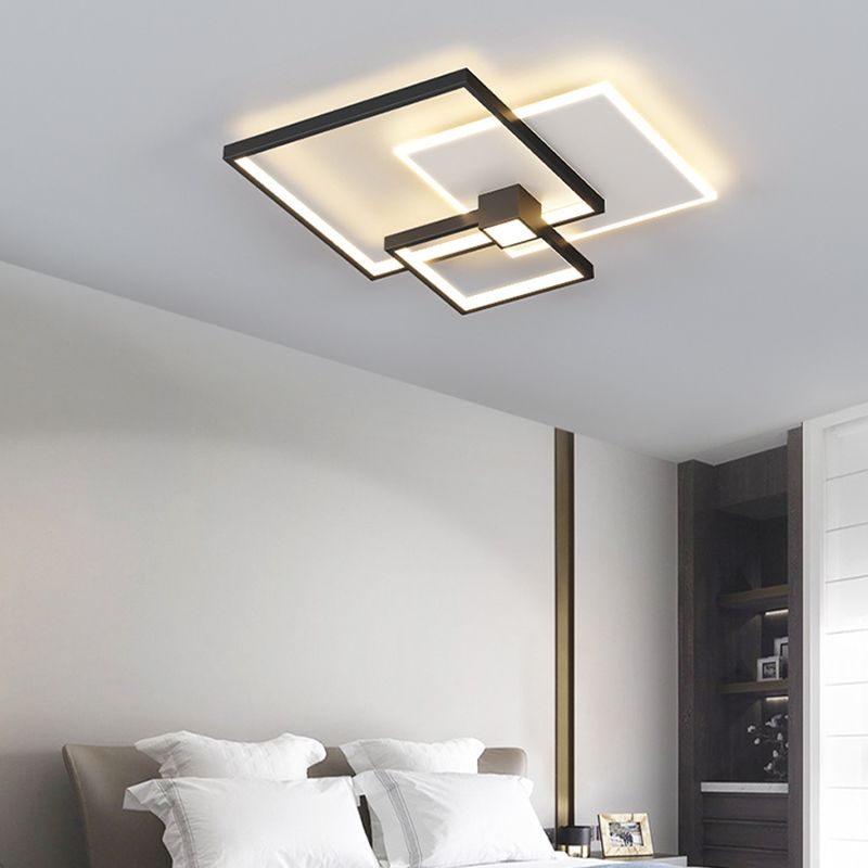 Geometric Shape Metal Flush Mount Light Modern Style 3 Lights Ceiling Mount Light in Black