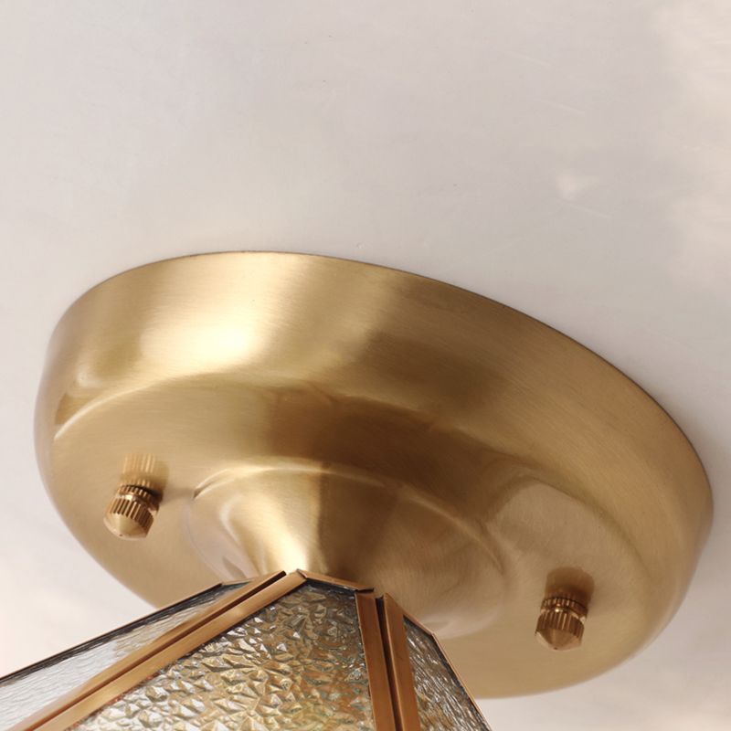 Brass Ceiling Light Fixture Vintage Glass Scalloped Semi Flush Mount Light