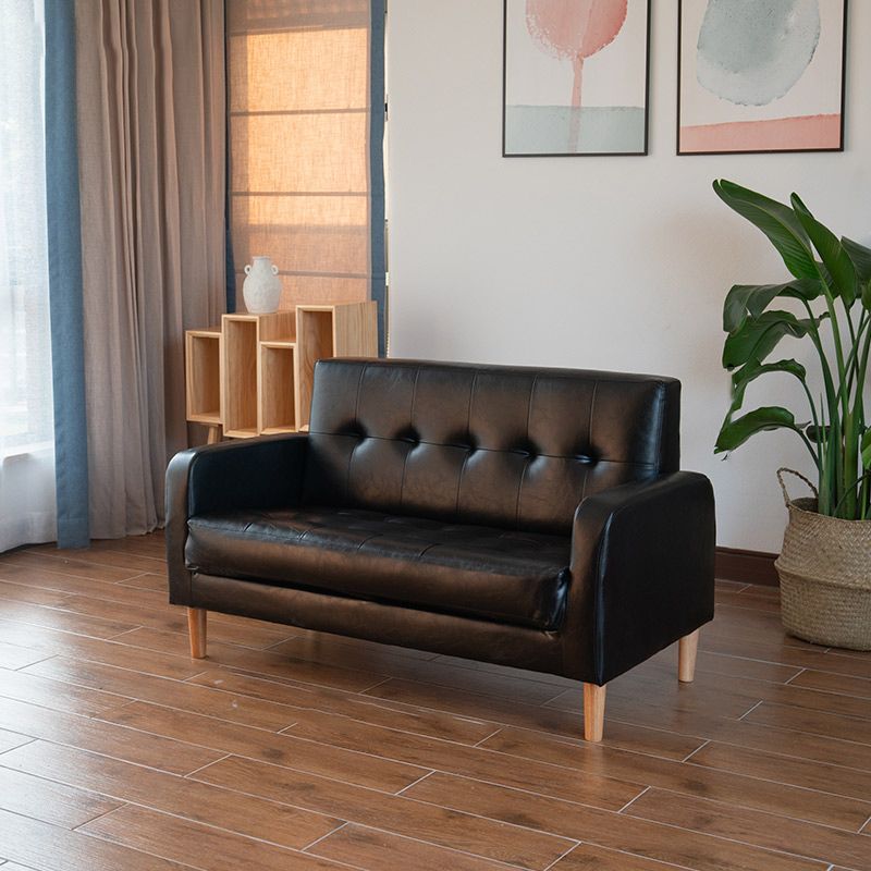 Modern Single Cushion Seat Sofa Tufted Back Faux Leather Sofa