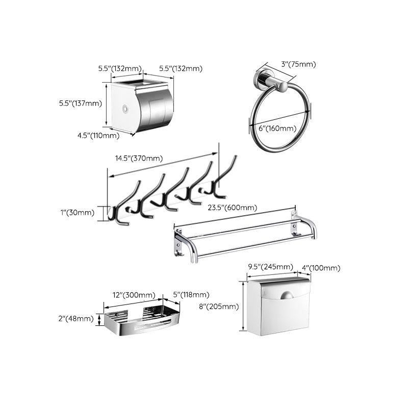 Contemporary Bathroom Accessories Hardware Set in Silver with Towel Bar