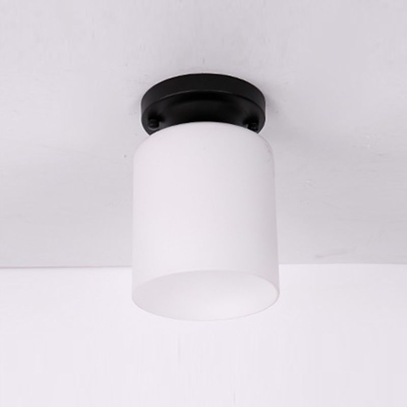 Glass Shaded Semi Flush Ceiling Light Minimalist Black Aisle Ceiling Mount Lighting