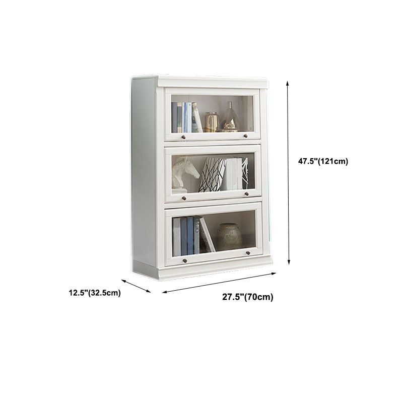 Modern Closed Storage Bookcase 12.5" W White Wooden Bookshelf with Glass Doors