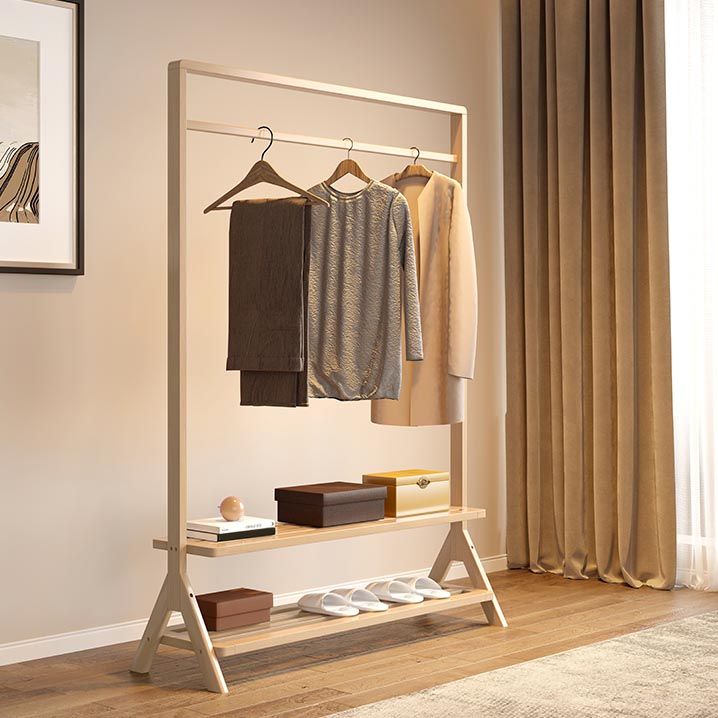 Modern Solid Wood Wardrobe Cabinet Bedroom Armoire with Shelves