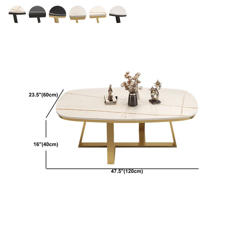 Stone Top Cross Legs Coffee Table 1 Single Oval Cocktail Table