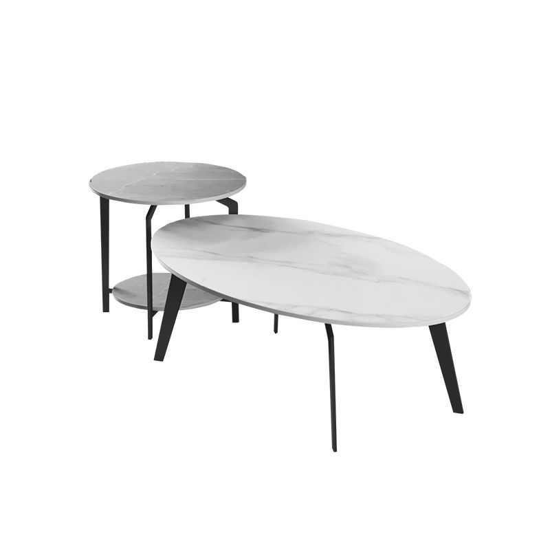 2 Nesting Slate Coffee Table Set Oval Coffee Table with Storage