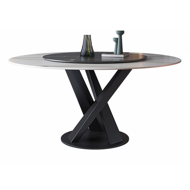 Contemporary Sintered Stone Round Dining Table Kitchen Standard Dining Table with Pedestal Base