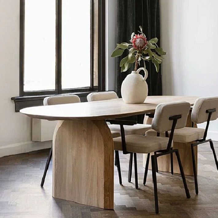 Oval Solid Wood Brown Tone Dining Table Simplicity Double Pedestal Table for Dining Room