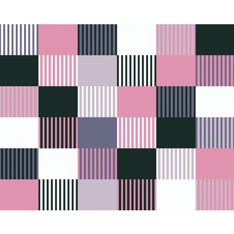 Modern Living Room Rug in Green and Pink Plaid Stripe Print Rug Polyester Machine Washable Area Rug