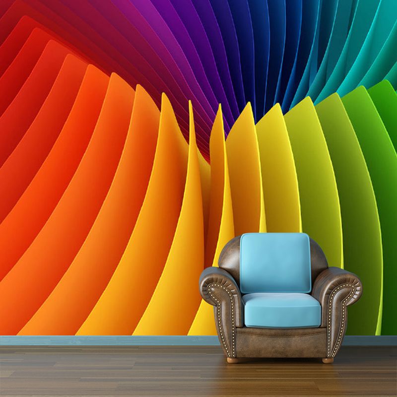 Art Deco Layered Painting Mural for Bedroom Personalized Wall Covering in Blue-Orange-Yellow