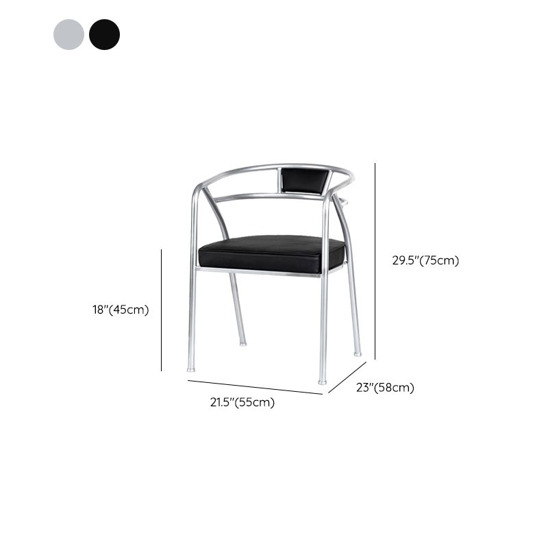 Industrial Metal Frame Dining Chair Upholstered Faux Leather Dining Arm Chair