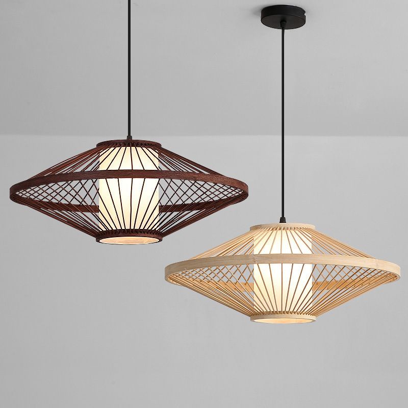 Flying Saucer Pendant Light Fixture Chinese Bamboo 1 Light Restaurant Suspension Pendant