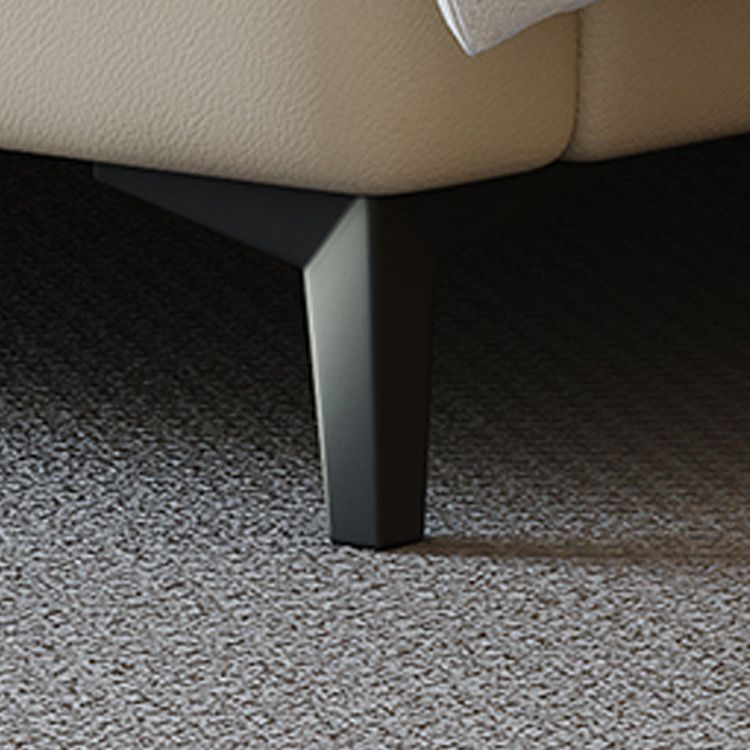 Contemporary Genuine Leather Bed Frame Beige Standard Bed with Metal Legs