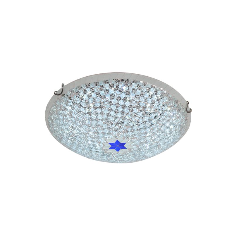 Basket Ceiling Flush Mount Mediterranean Clear Checkered Crackle Glass 2/3-Head Flushmount Lighting, 12"/16" Width