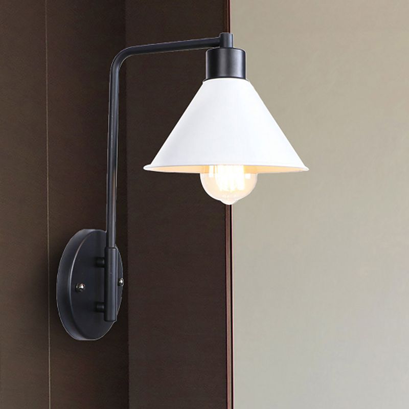 Lámpara de pared cónica blanca Vintage retro metálico 1 Bulbo de estudio de estudio Luz de montaje de pared con brazo angular