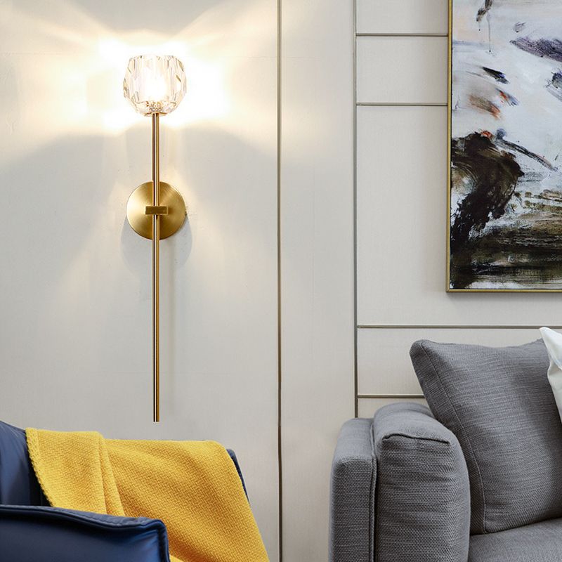 Nordic Style Metal Wall Light Geometric Gold Wall Sconce with Crystal for Bedroom