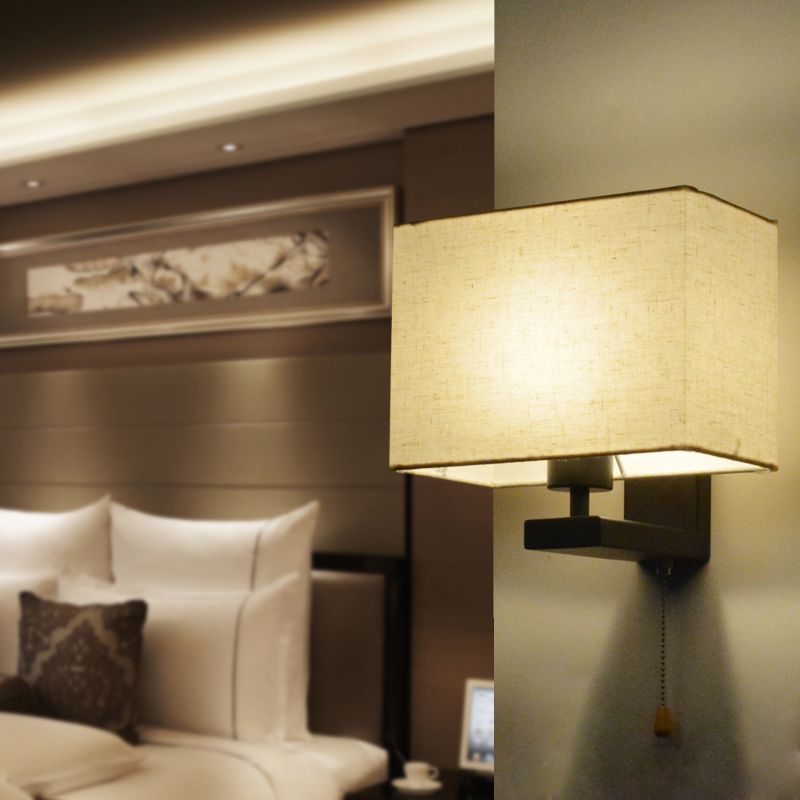 Fabric Rectangle Wall Lamp Simple Style 1 Bulb Beige Wall Light Fixture for Bedside
