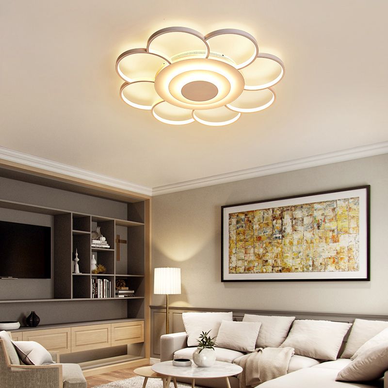 Sunflower Shaped Flushmount Ceiling Lamp Minimalist Metal White LED Flush Mounted Light for Bedroom