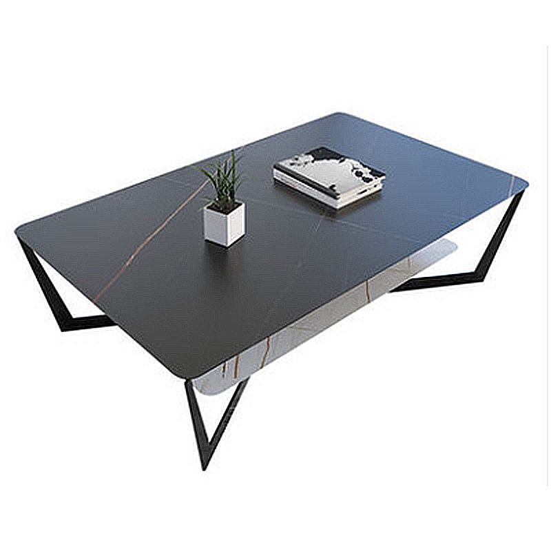Cross Table Base Design Black Metal Base Slate Top Rectangular Coffee Table