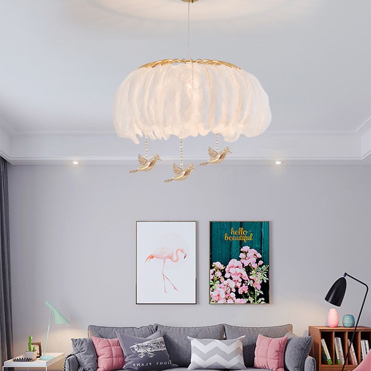 Koepelvormige hanglamp armatuur Noordse stijl veren slaapkamer kroonluchter hanglampje