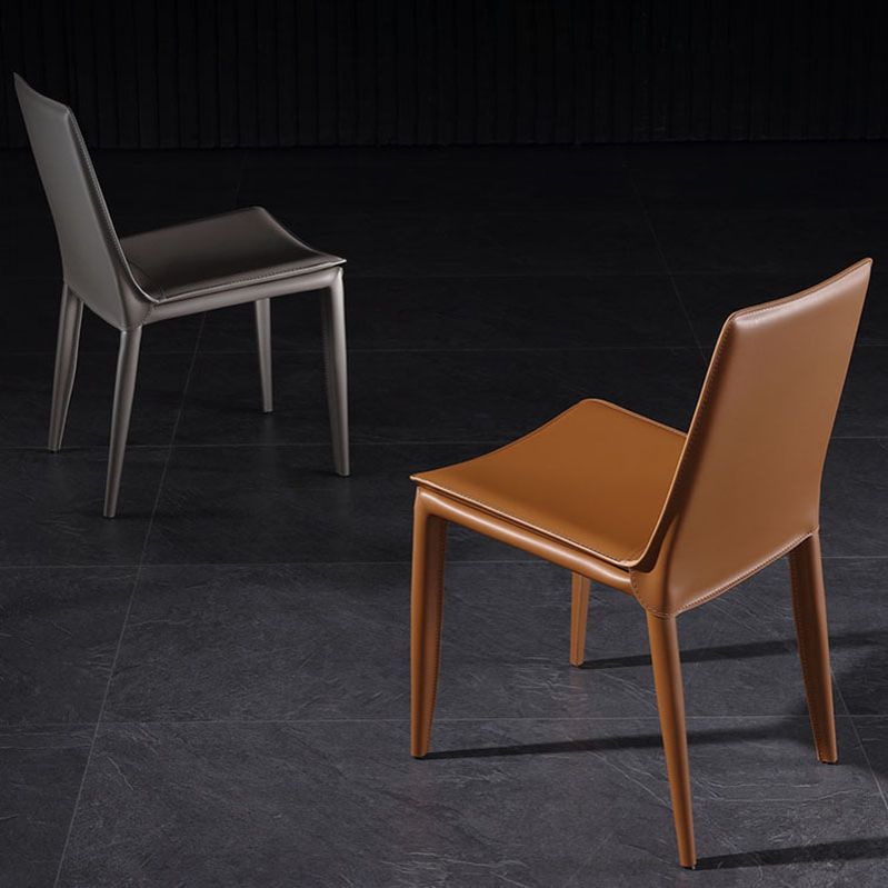 Silla sin brazos de comedor de cuero moderno, sillas de comedor de metal para uso doméstico