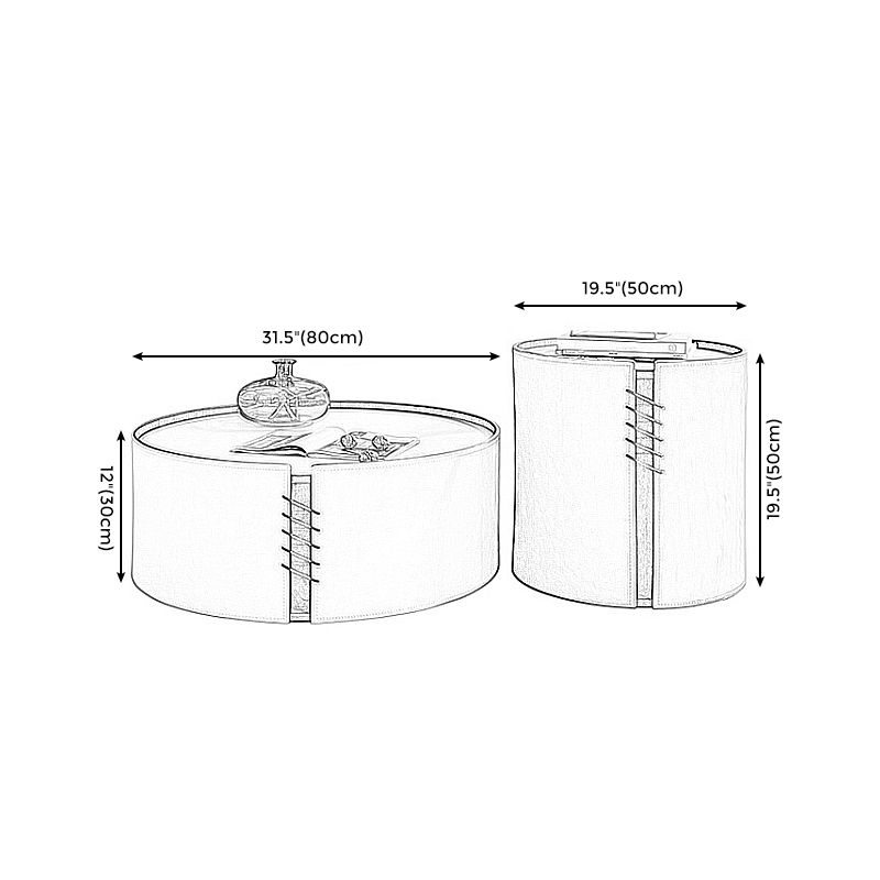 Round White Coffee Table Leather Drum 1 Single Cocktail Table