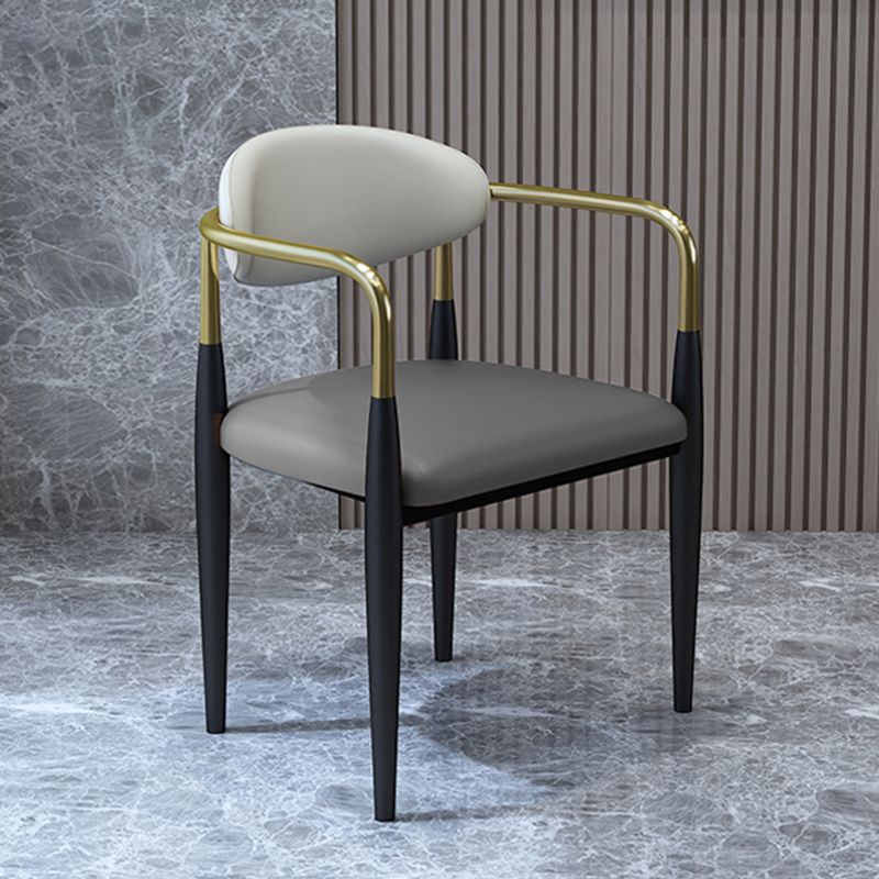 Contemporary Upholstered Arm Chair Home Metal Legs Dining Chair